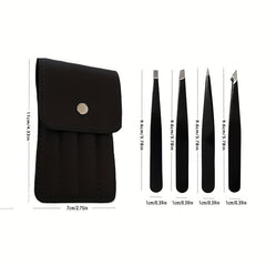 4pcs Stainless Steel Tweezers Set Precision Eyebrow Hair Removal Storage Box