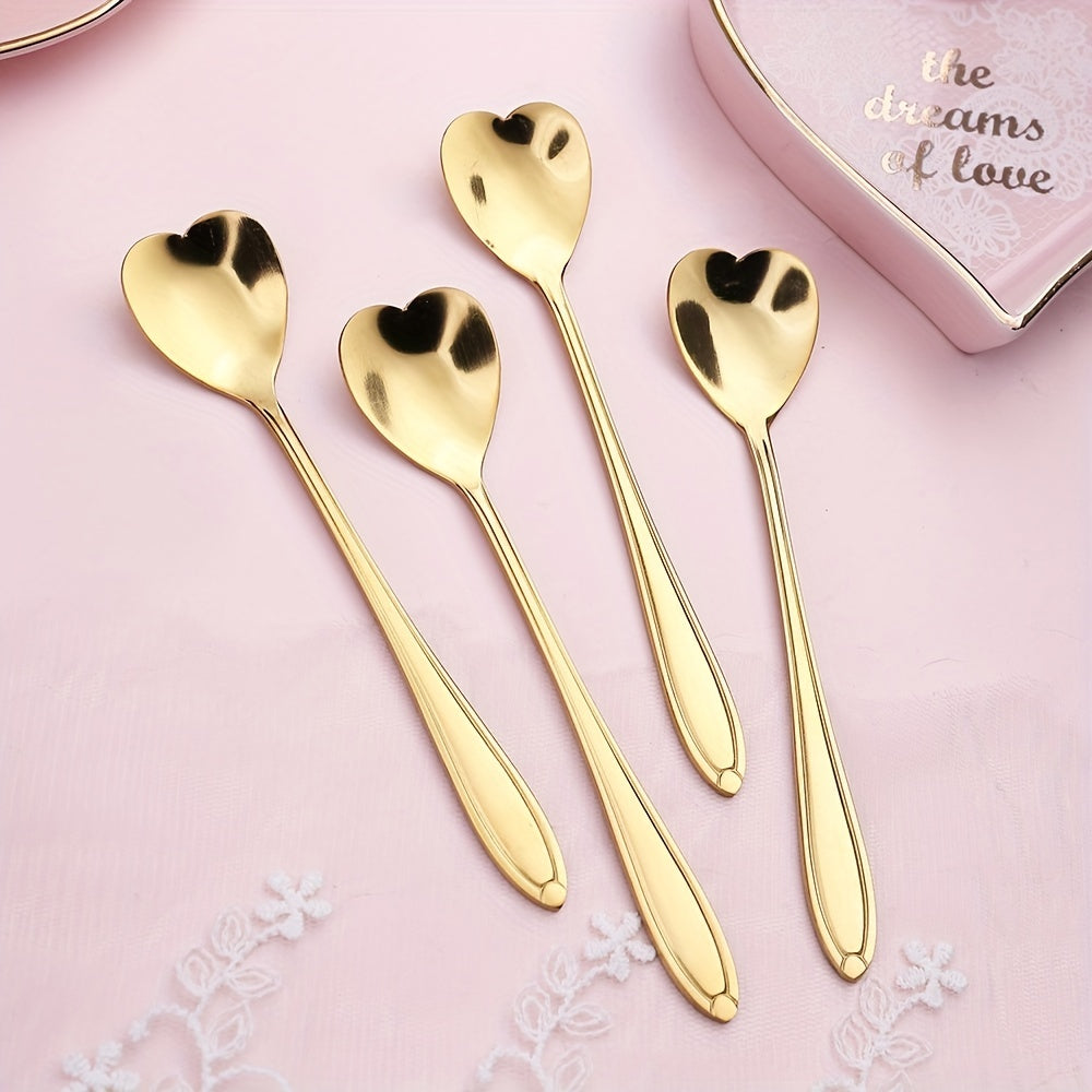 4pcs Heart Shaped Coffee & Dessert Spoon Set Tea Coffee Desserts