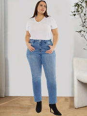 Plus Size Elastic Straight Leg Slim Fit Medium Stretch Jeans