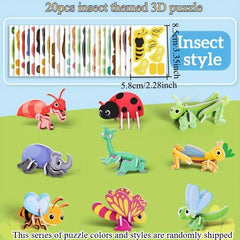 20pcs Kids 3D Puzzle Set - Animal Insect Theme - Educational Toy