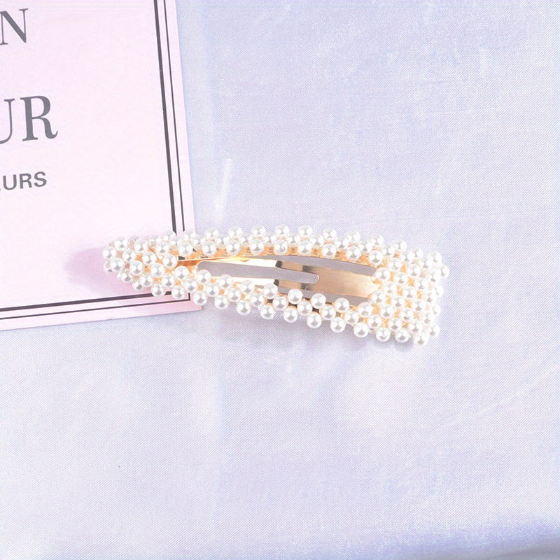 Faux Pearl Beaded Hair Clip Snap Clip Bobby Pin Hair Styling Accessory