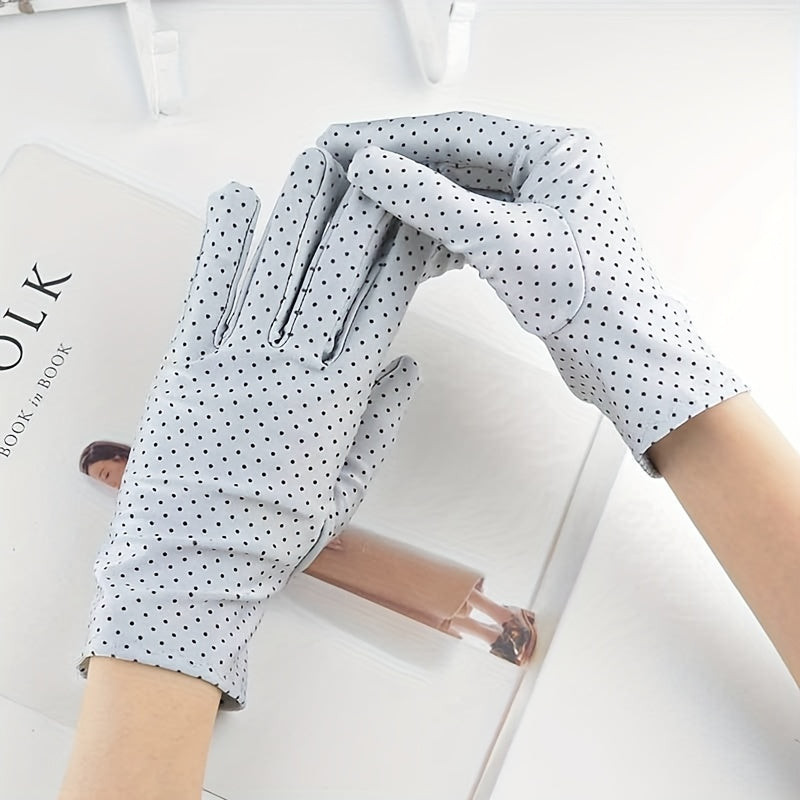 Polka Dot Print Gloves Solid Short Cycling Gloves Women UV Protection