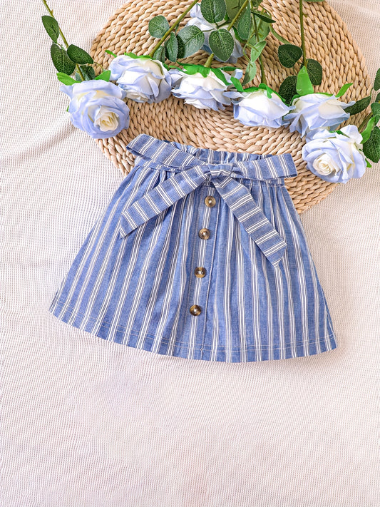 Toddler Girls Stripes Graphic Cotton Belted Skirt