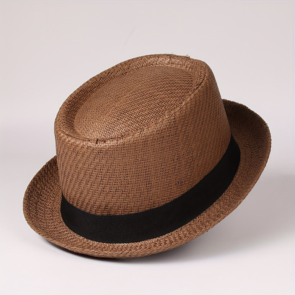Casual Sunshade Straw Hat With Band for Outdoor Travel Seaside Unisex