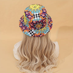 Boho Print Reversible Bucket Hat Y2K Cartoon Basin Hat