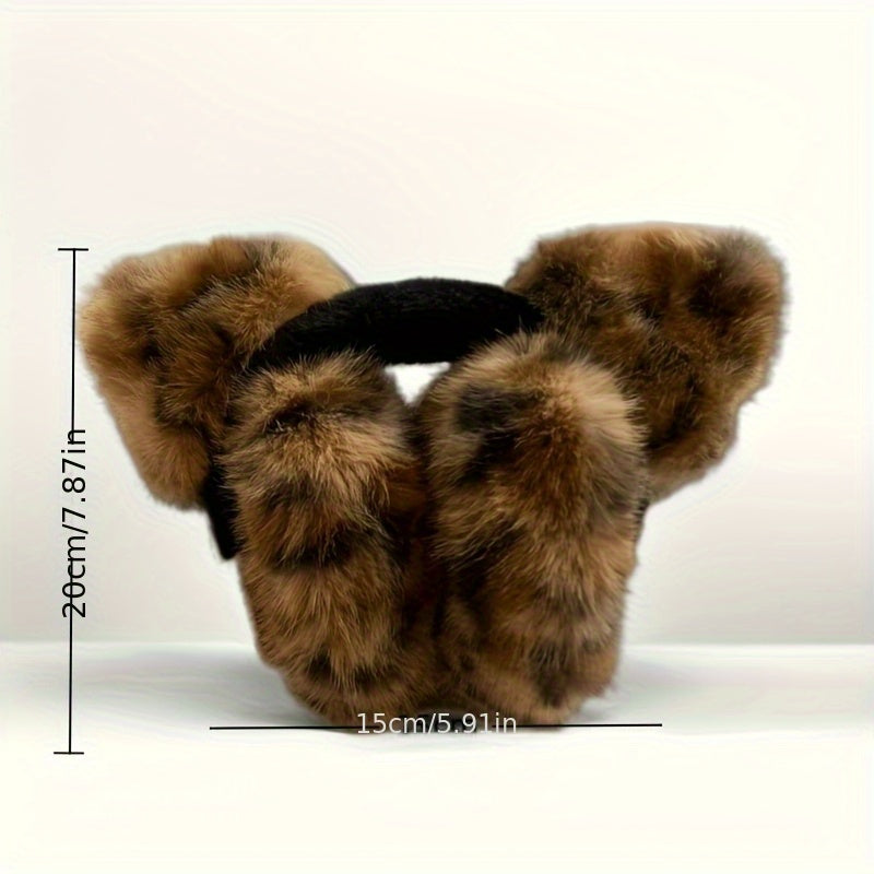 Leopard Print Ear Warmers Foldable Winter Ear Muffs with Soft Faux Fur