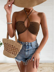 Cross Front Halter Crop Top Tie Back Summer Sleeveless