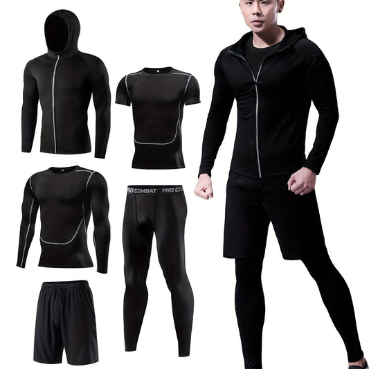 Men's Sports Set: Quick Dry Zip Up Hoodie & Fitness Shirt & Shorts