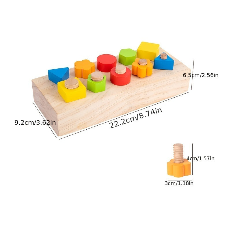 Wooden Screw Block Toy for Kids 3 Shape Recognition