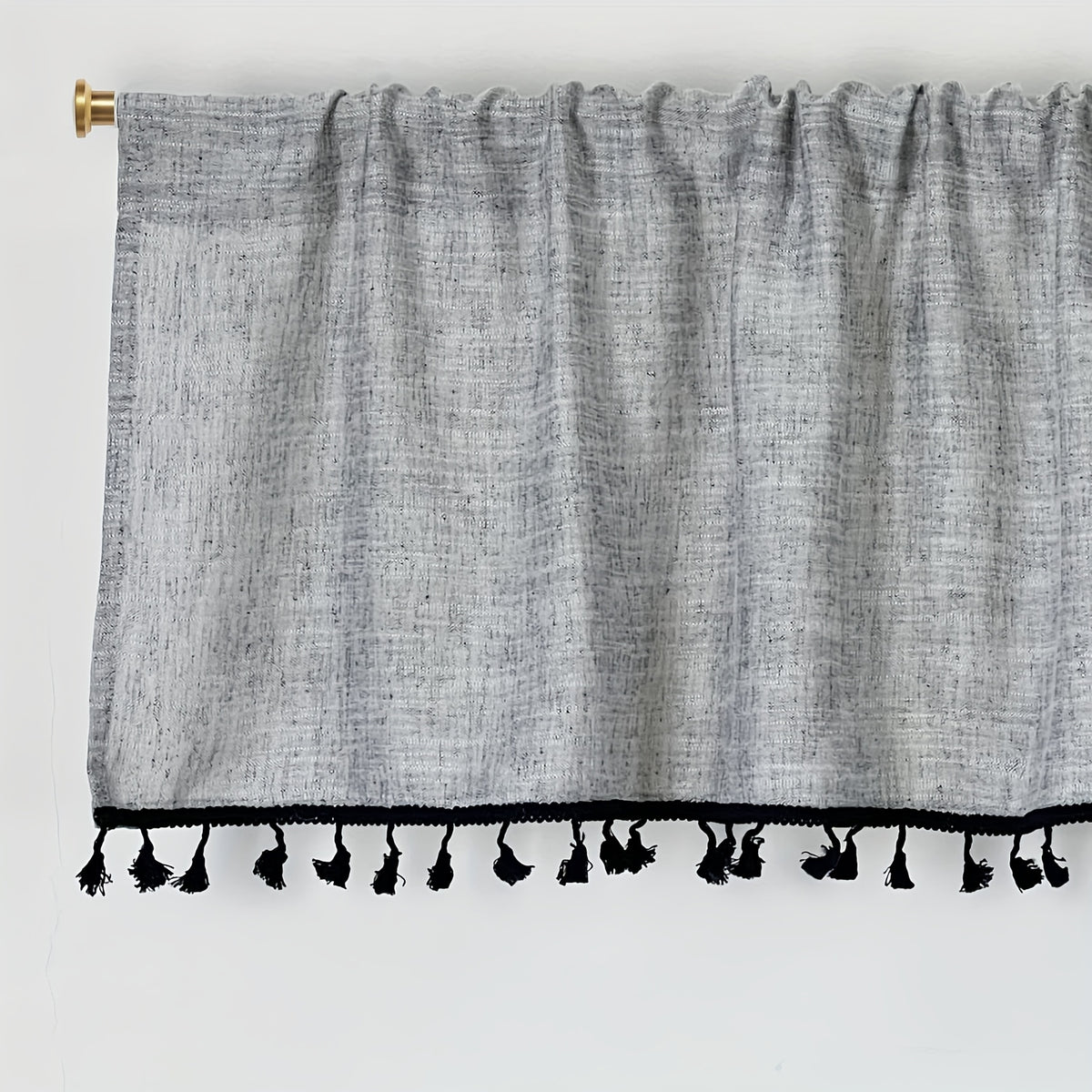 1PC Linen Curtain Head Short Valance Gray Tassel Kitchen Curtain Small Curtain