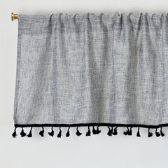 1PC Linen Curtain Head Short Valance Gray Tassel Kitchen Curtain Small Curtain