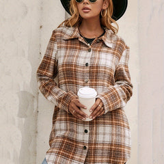  Plaid Button Up Long Sleeve Shacket