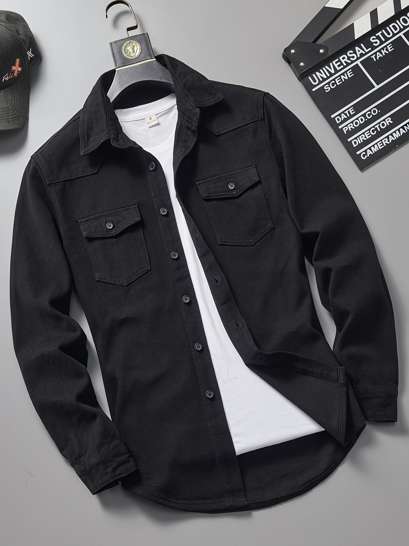 Men's Loose Fit Denim Jacket Long Sleeve With Pockets