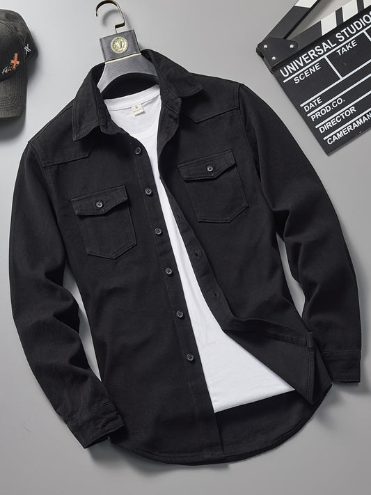 Men's Loose Fit Denim Jacket Long Sleeve With Pockets