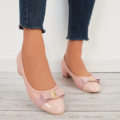 Women's Bowknot Low Heels Chunky Dress Pumps