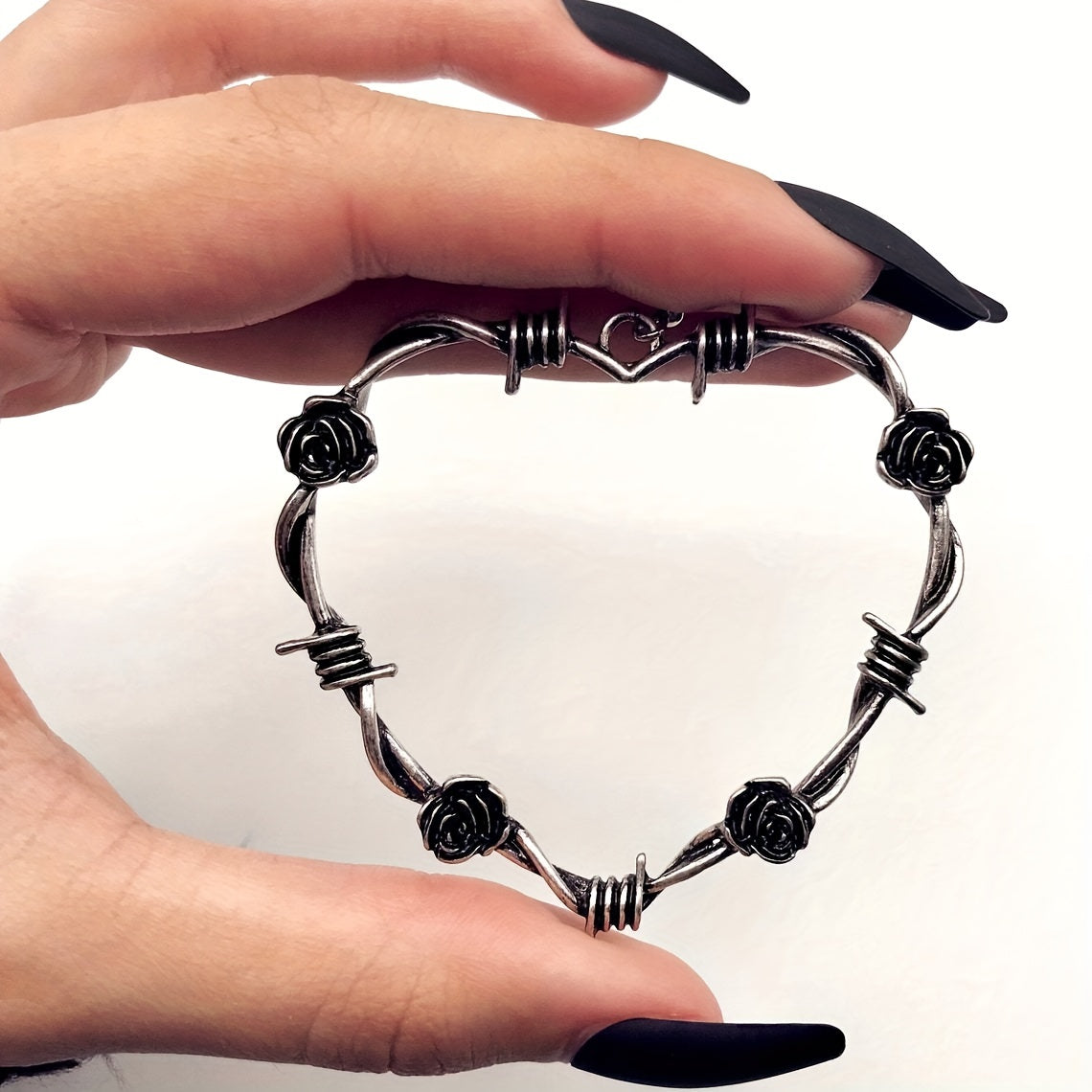 Punk Style Thorns Rose Love Heart Hoop Earrings Gothic Temperament Ear Jewelry