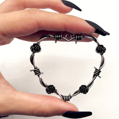 Punk Style Thorns Rose Love Heart Hoop Earrings Gothic Temperament Ear Jewelry