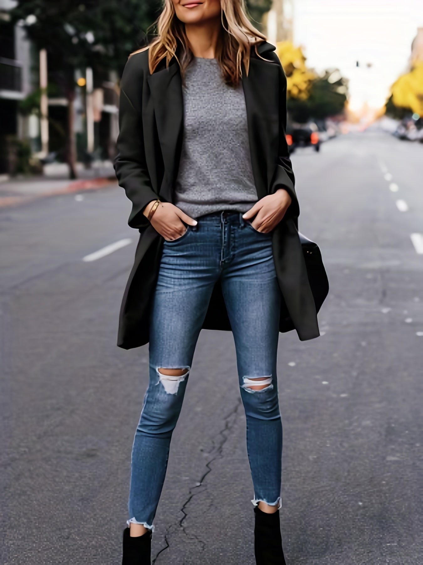 Solid Single Breasted Casual Lapel Blazer Long Sleeve