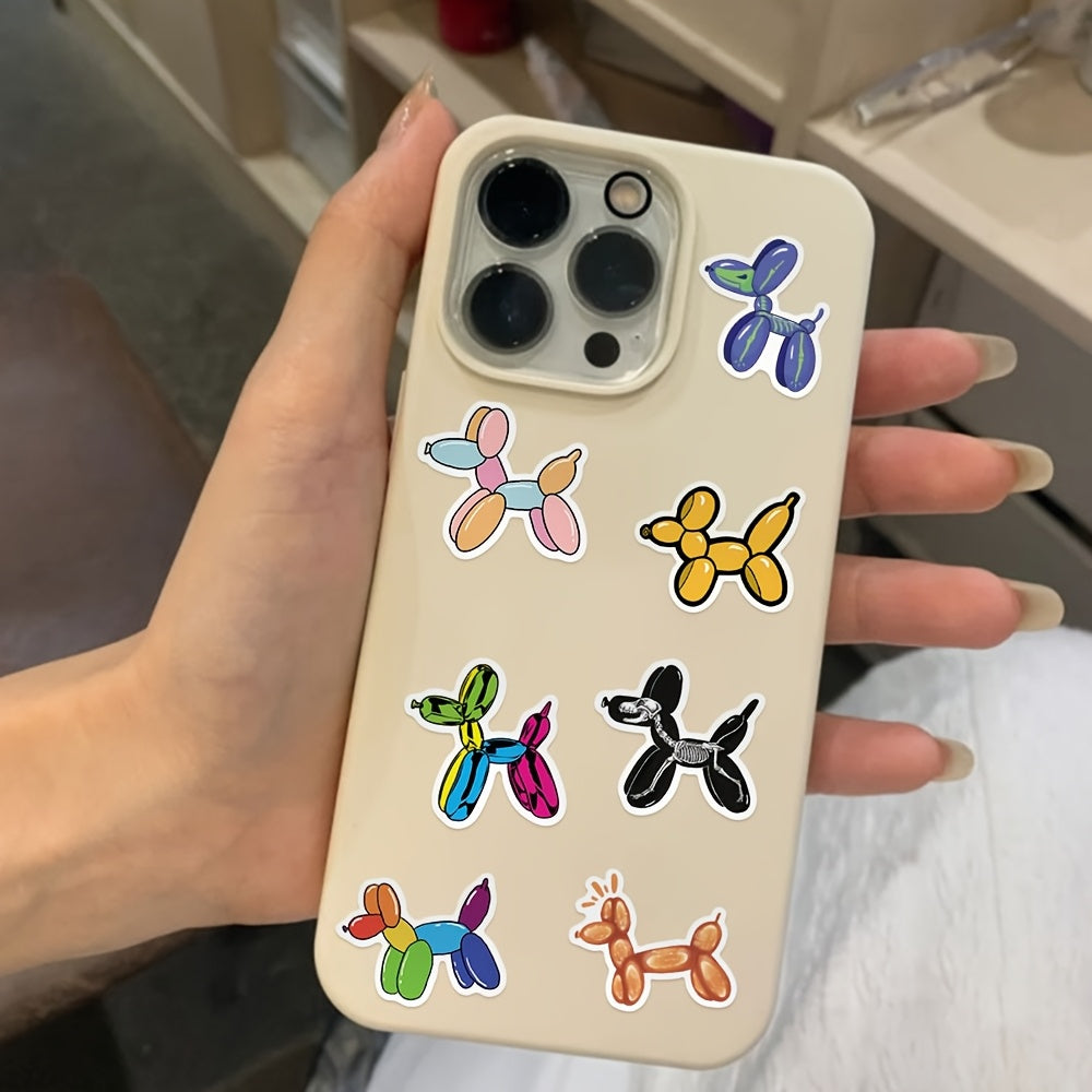 50pcs Rainbow Balloon Puppy Stickers Waterproof Vinyl Reusable Decals Multicolor