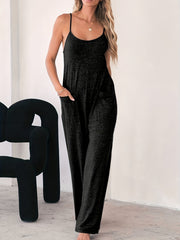 Solid Jumpsuit with Pockets Wide Leg