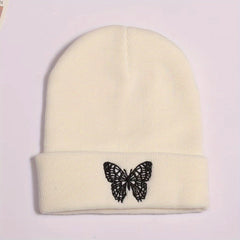 Butterfly Embroidery Knitted Hat Ski Outdoor Warm Hat