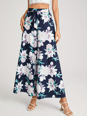  Floral Print High Rise Wide Leg Trousers