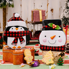 Christmas Gingerbread Man Cookie Box Snowman Tin Box