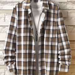 Men's Plaid Print Long Sleeve Button Up Shirt Lapel Casual Shirt Tops