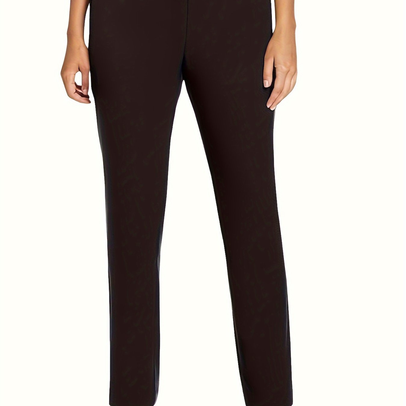  Solid Straight Leg Trouser - Elastic High Rise
