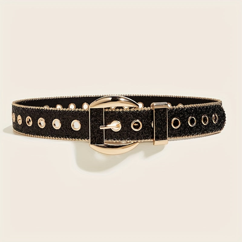 Punk Sequin Glitter Belt Eyelet Hollow Out Hip Hop Belt Unisex