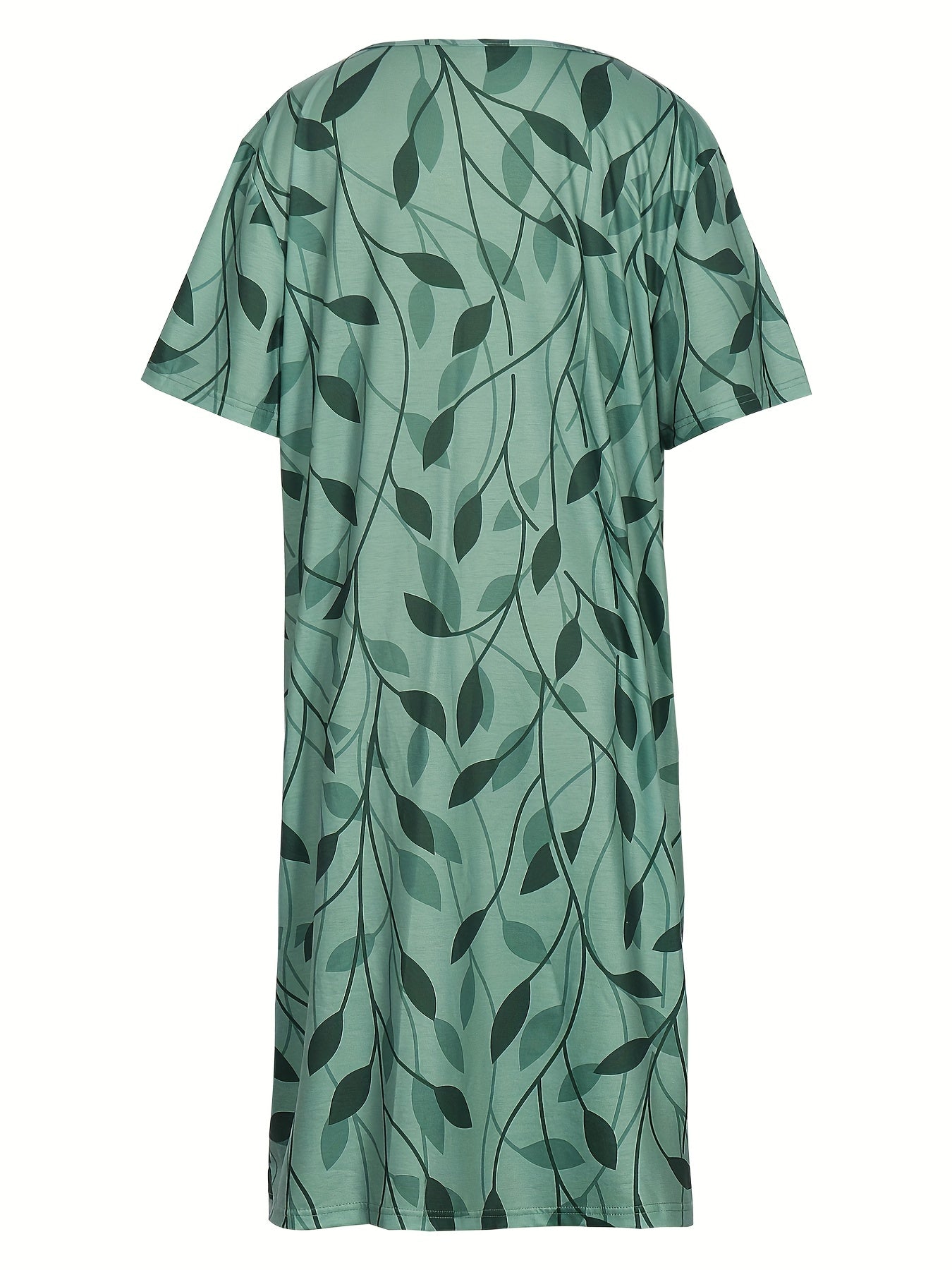  Leaf Print Cut Out Front Short Sleeve Dress