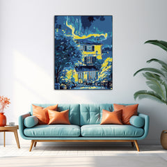 Aurora Night Paint by Numbers Kit Colorful Tree & House Scene DIY Canvas Set