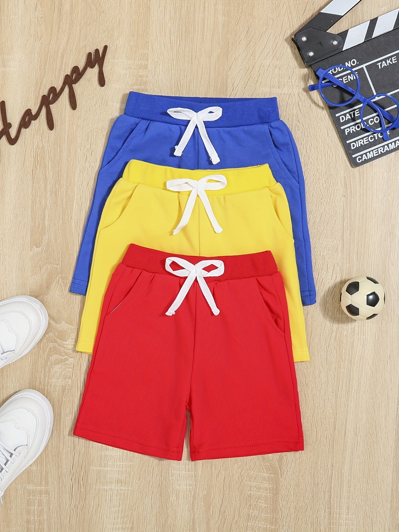 3pcs Boys Grey Drawstring Quick Dry Shorts