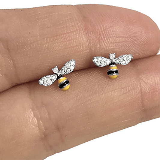 Zircon Bee Stud Earrings Silver Plated Minimalist Style Jewelry