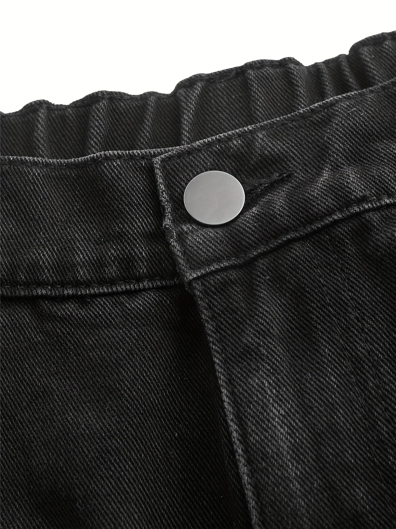  Solid Button Fly Elastic Straight Leg Jeans