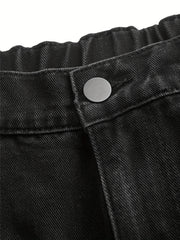  Solid Button Fly Elastic Straight Leg Jeans