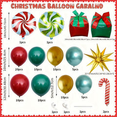 Christmas Balloon Garland Arch Kit Green Red Metallic Golden Balloons