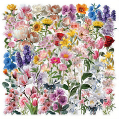 50pcs Romantic Flower Stickers Various Types Reusable PET Stickers