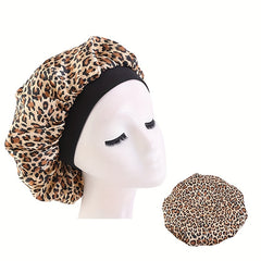 Leopard Flower Print Satin Bonnet Silk Night Sleep Cap