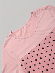  Colorblock Polka Dot Print Short Sleeve Dress