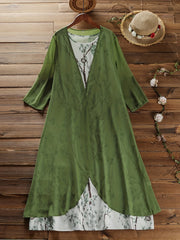  2-Piece Set: Solid Cover Up & Floral Print Tank Dress