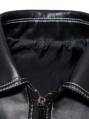 Vintage Style PU Biker Jacket Men's Zip Up Faux Leather Jacket