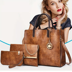 Vintage PU Leather Tote Bag Set with Crossbody Bag & Coin Purse