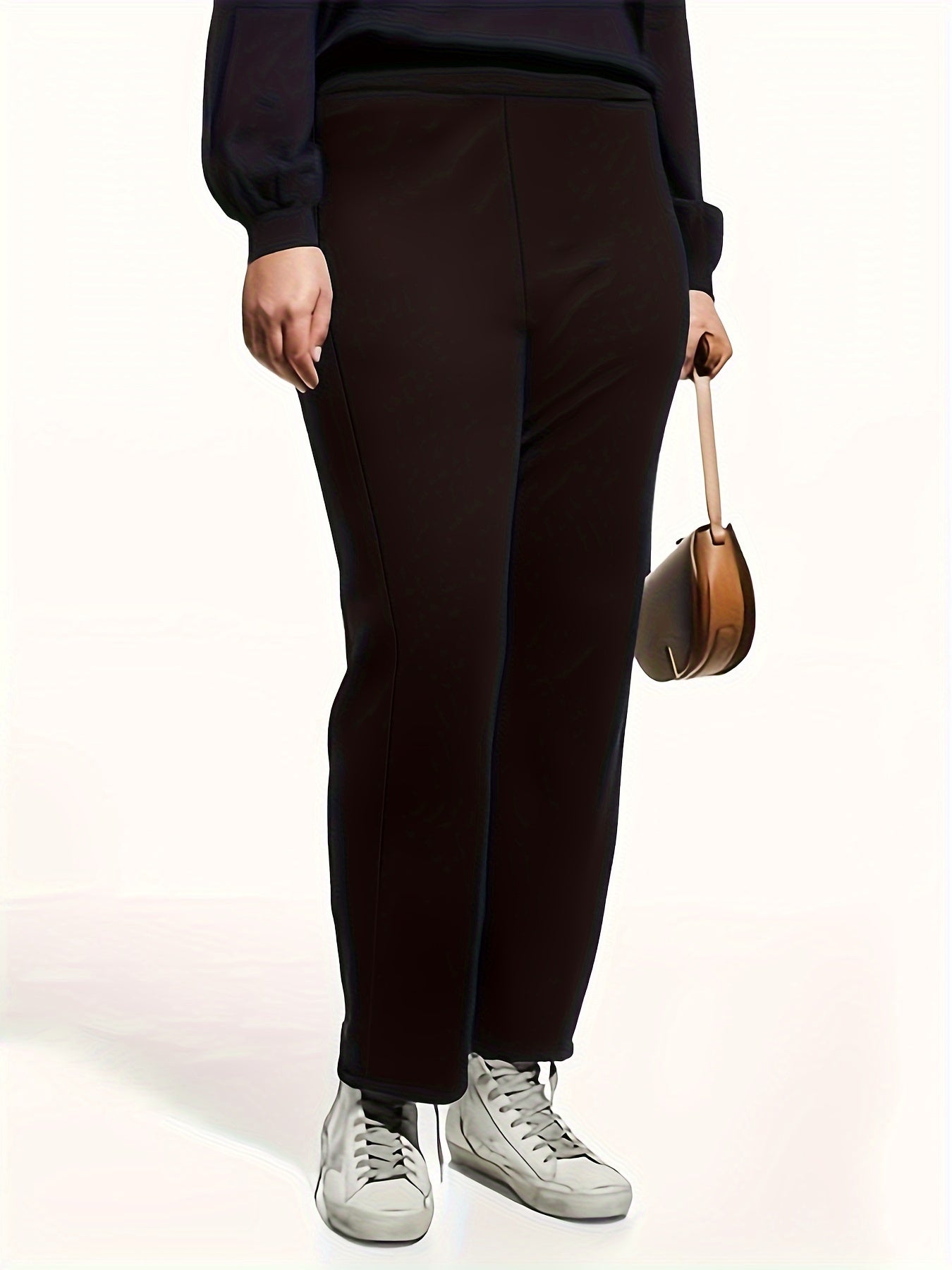  Solid High Rise Stretch Straight Leg Pants