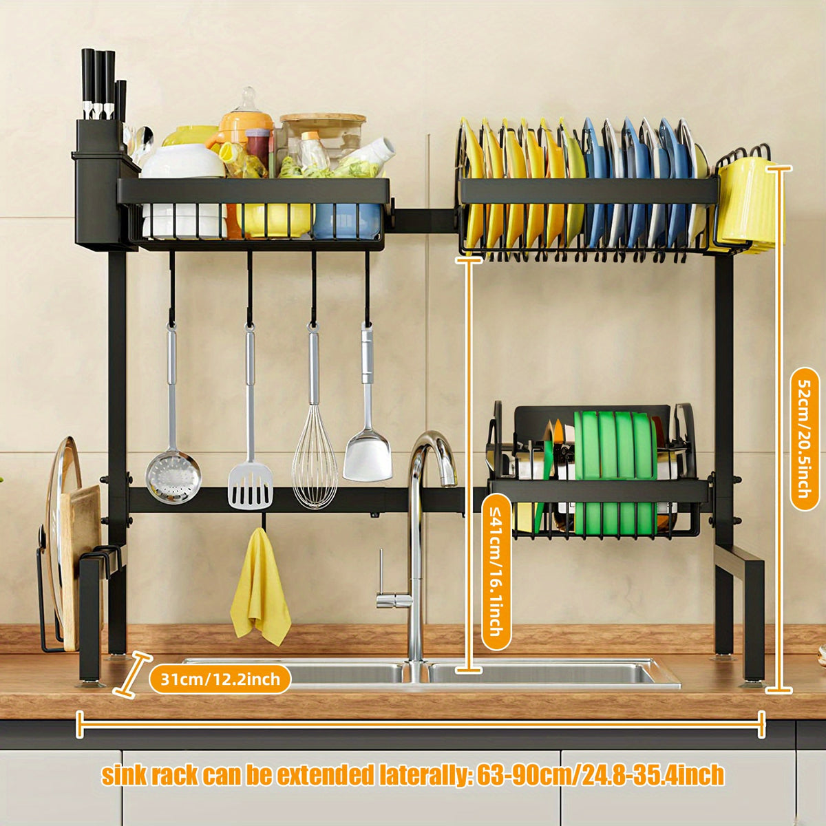 2-tier Tableware & Seasoning Rack for Kitchen, Sink Drying Rack Countertop