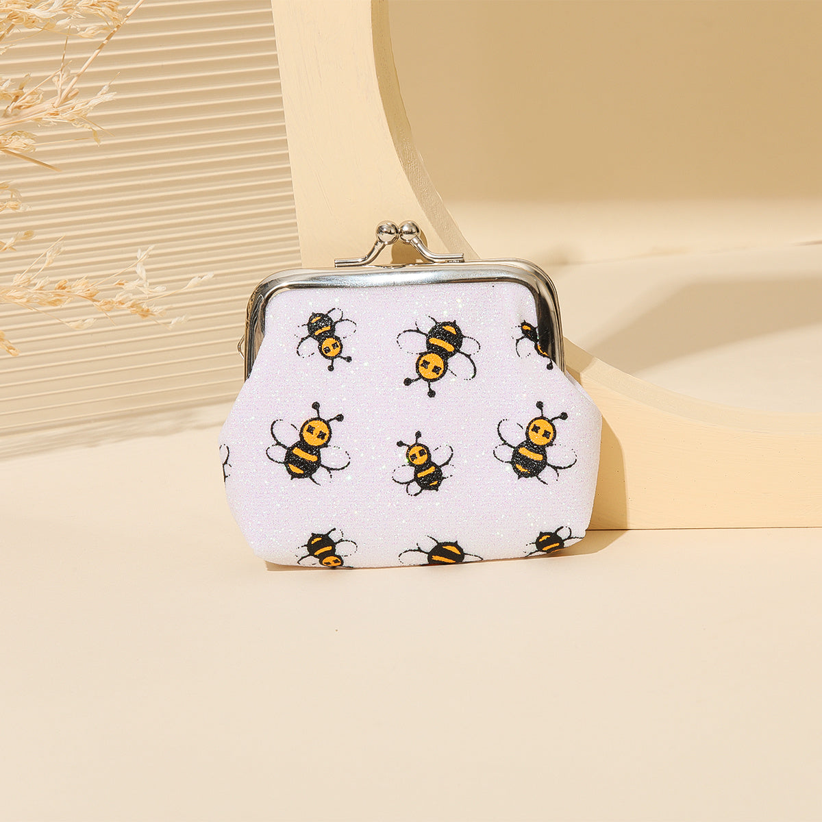 Bee Pattern Coin Purse, Kiss Lock Mini Wallet