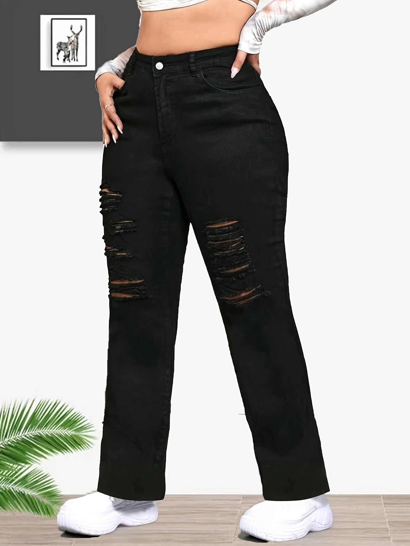 Ripped High Rise Flared Leg Jeans