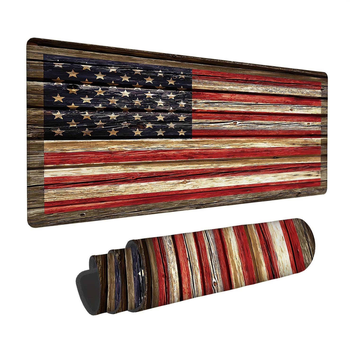 Vintage Flag On Wood Texture XL Gaming Mouse Pad Non Slip Rubber Base Desk Mat