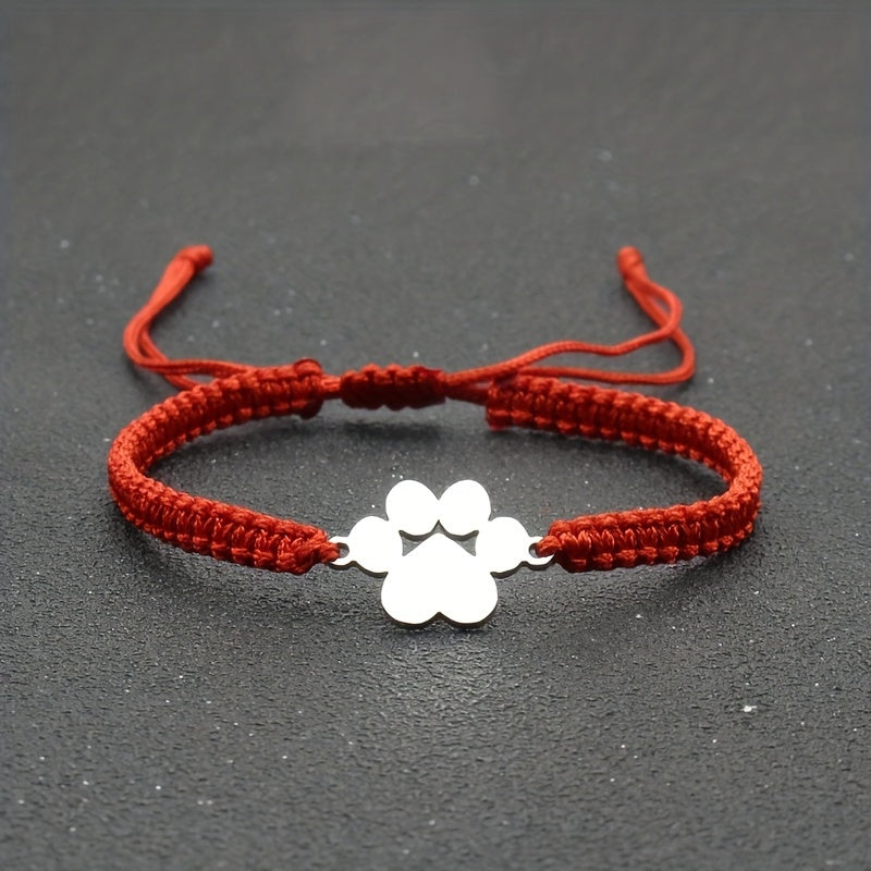 Adjustable Stainless Steel Dog Paw Bracelet for Men