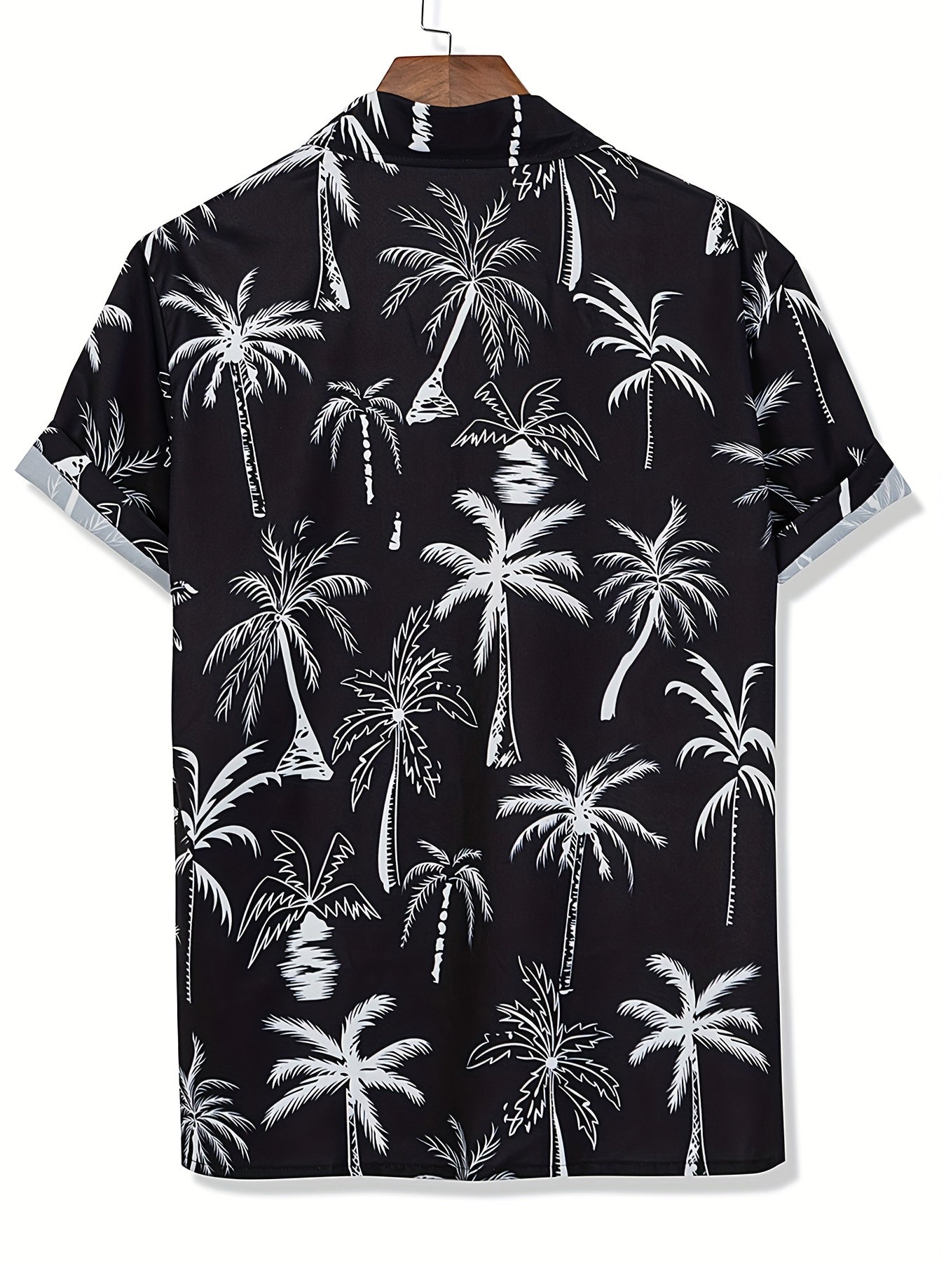 Cat & Coconut Tree Print Men's Short Sleeve Shirt